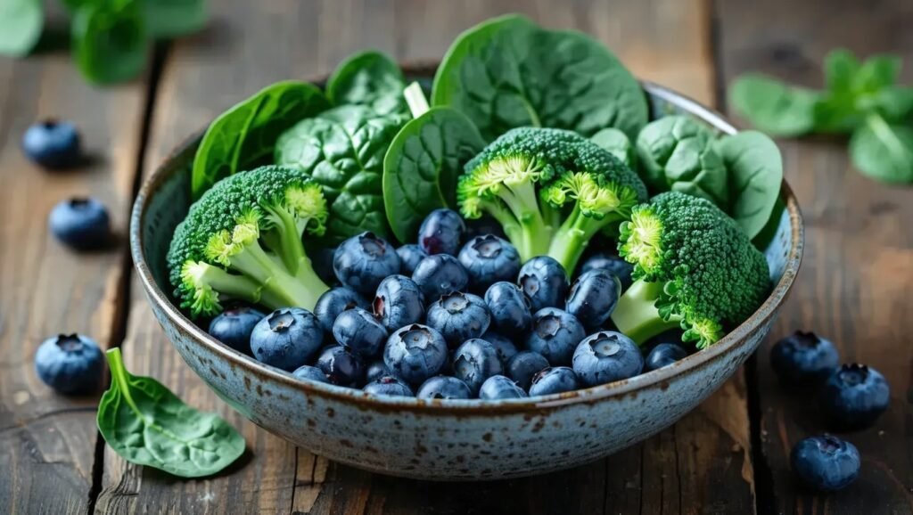 Antioxidant-rich foods such as blueberries, spinach, and broccoli for faster muscle recovery.